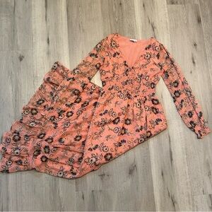 PATRONS OF PEACE women's long sleeve sheer v-neck floral maxi dress small